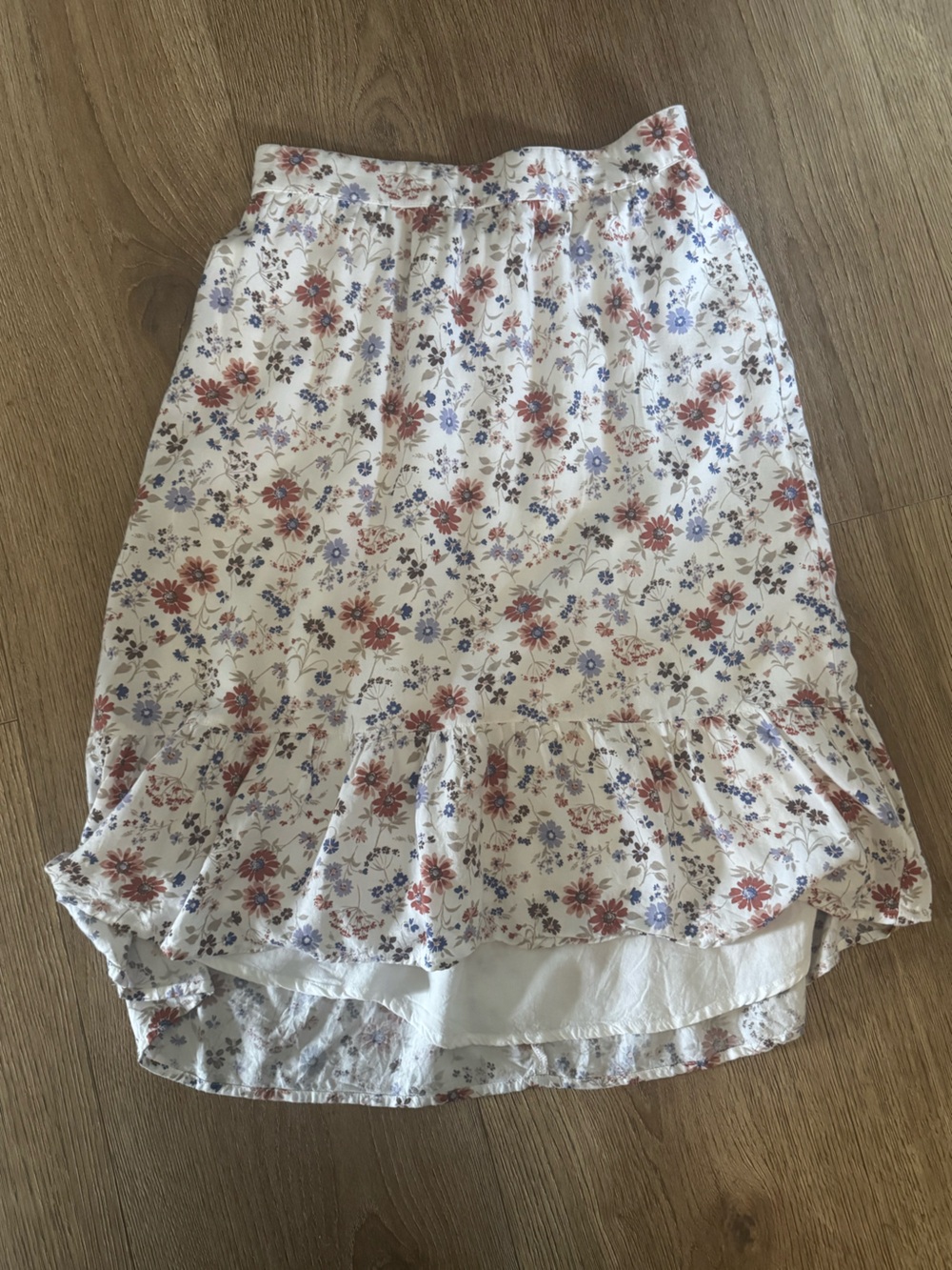 Girls Abercrombie Cream Floral A-Line Skirt - Rust & Blue Flowers